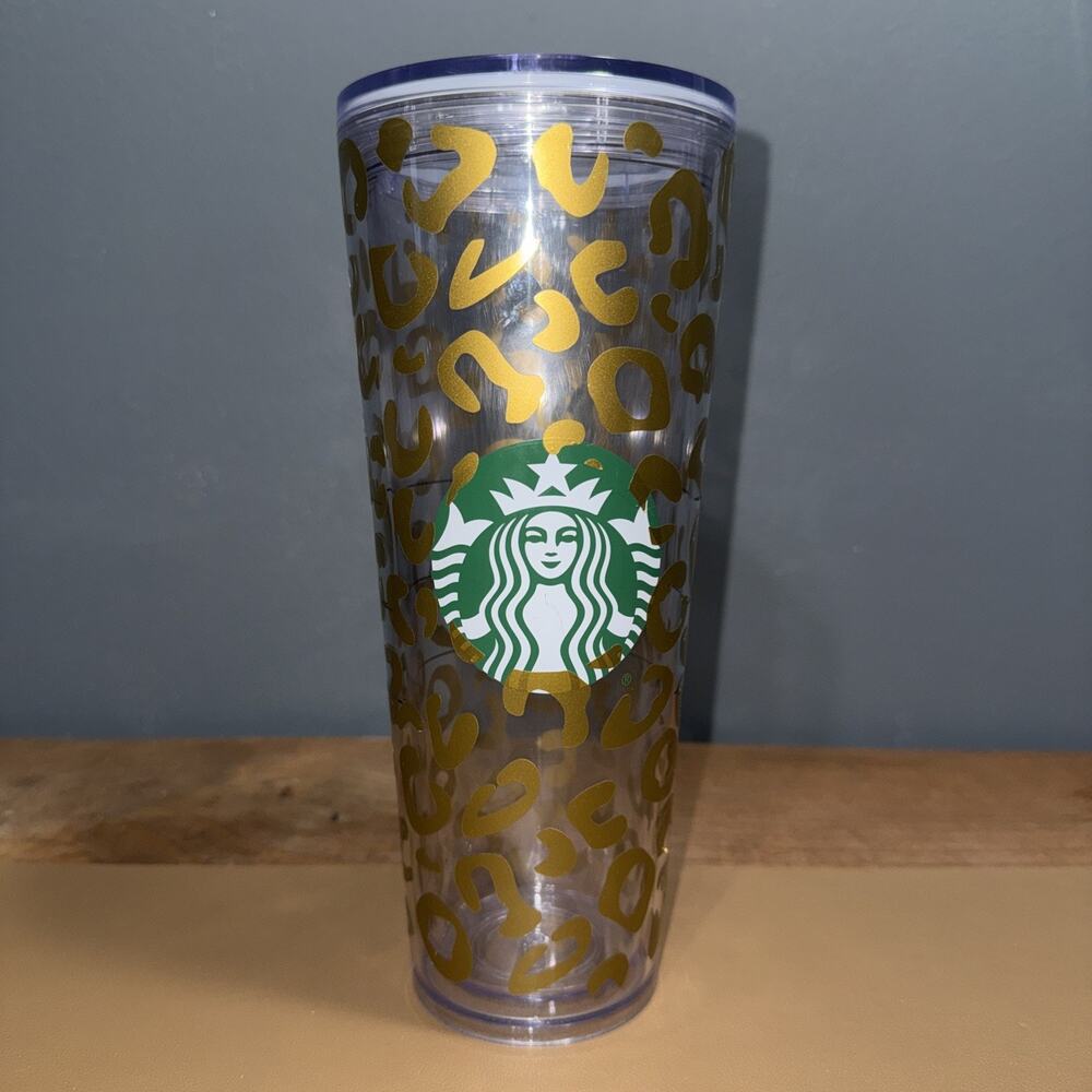 Starbucks Vente Tumbler With Lid No Straw Leopard Print 24 Fl Oz Cold Liquids